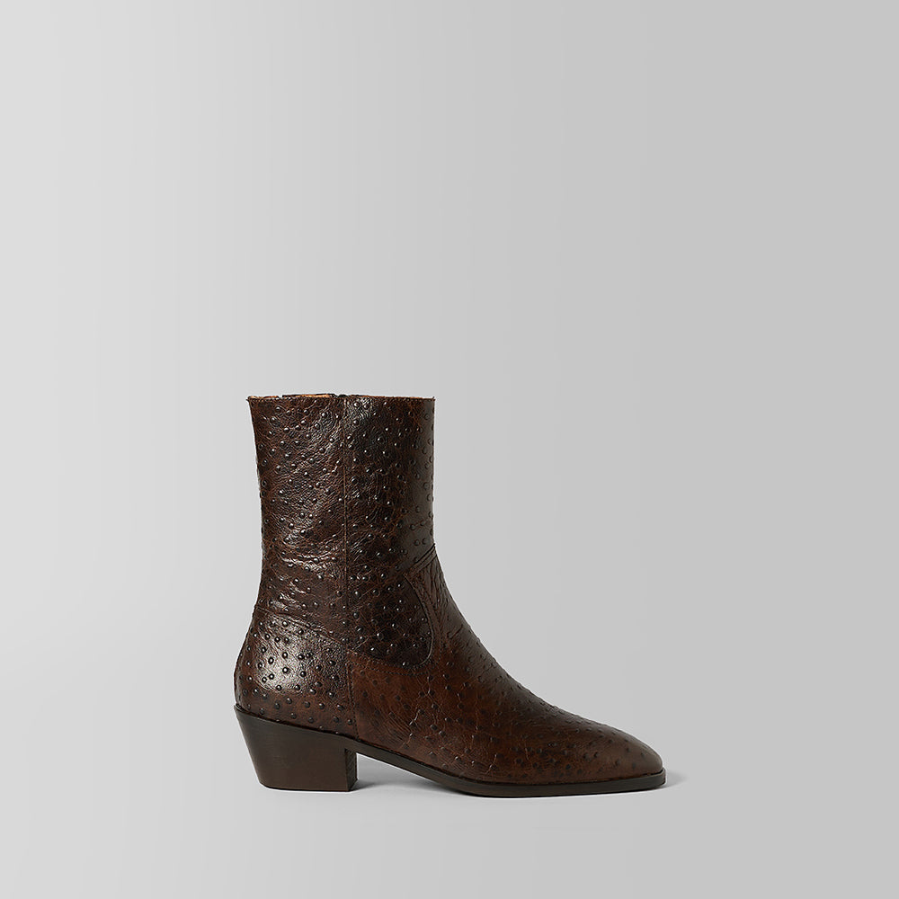 Blankens The Alva Brown Ostrich Embossed Leather Boots