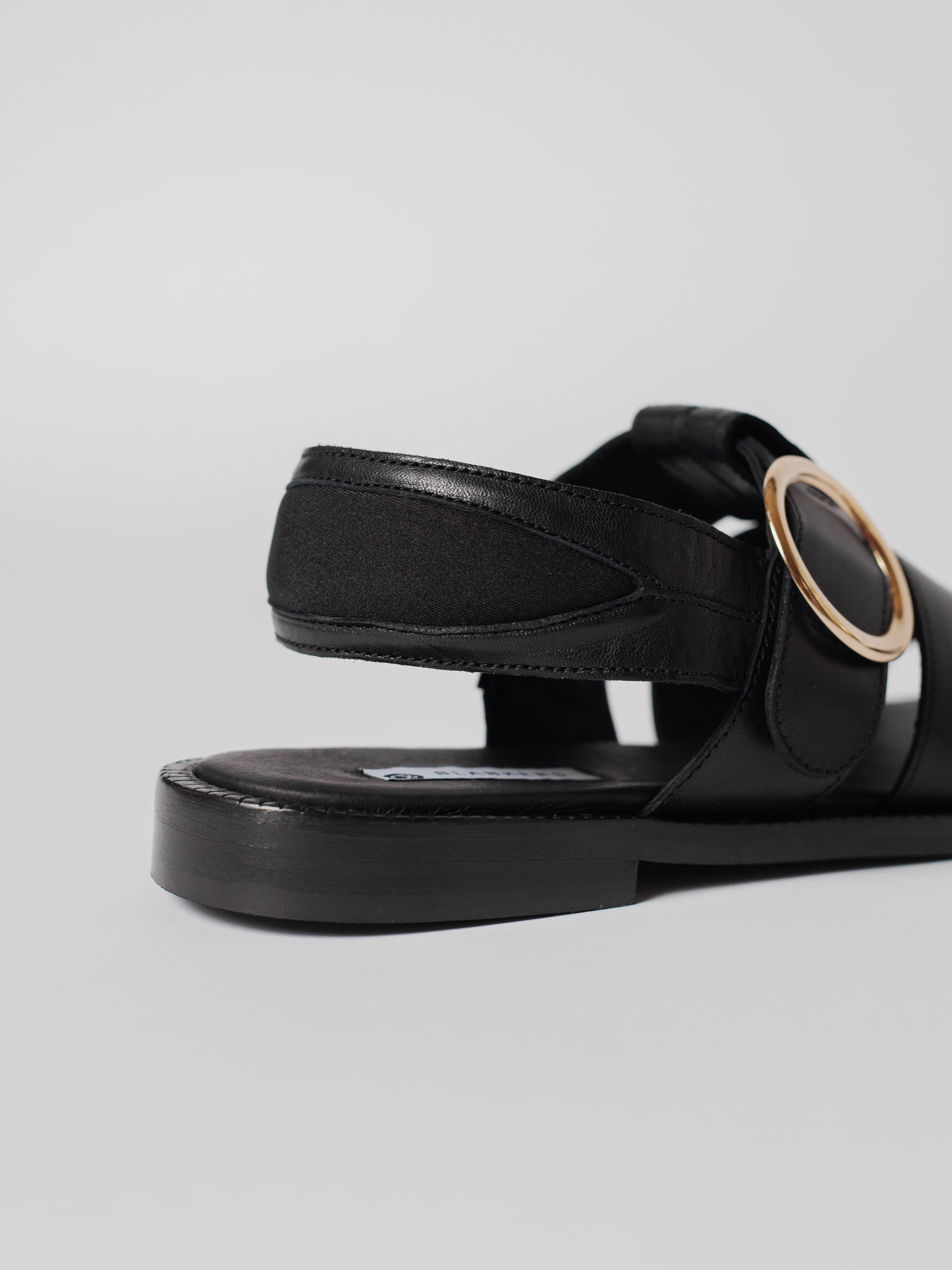 Blankens The Palermo black leather sandal with gold buckle