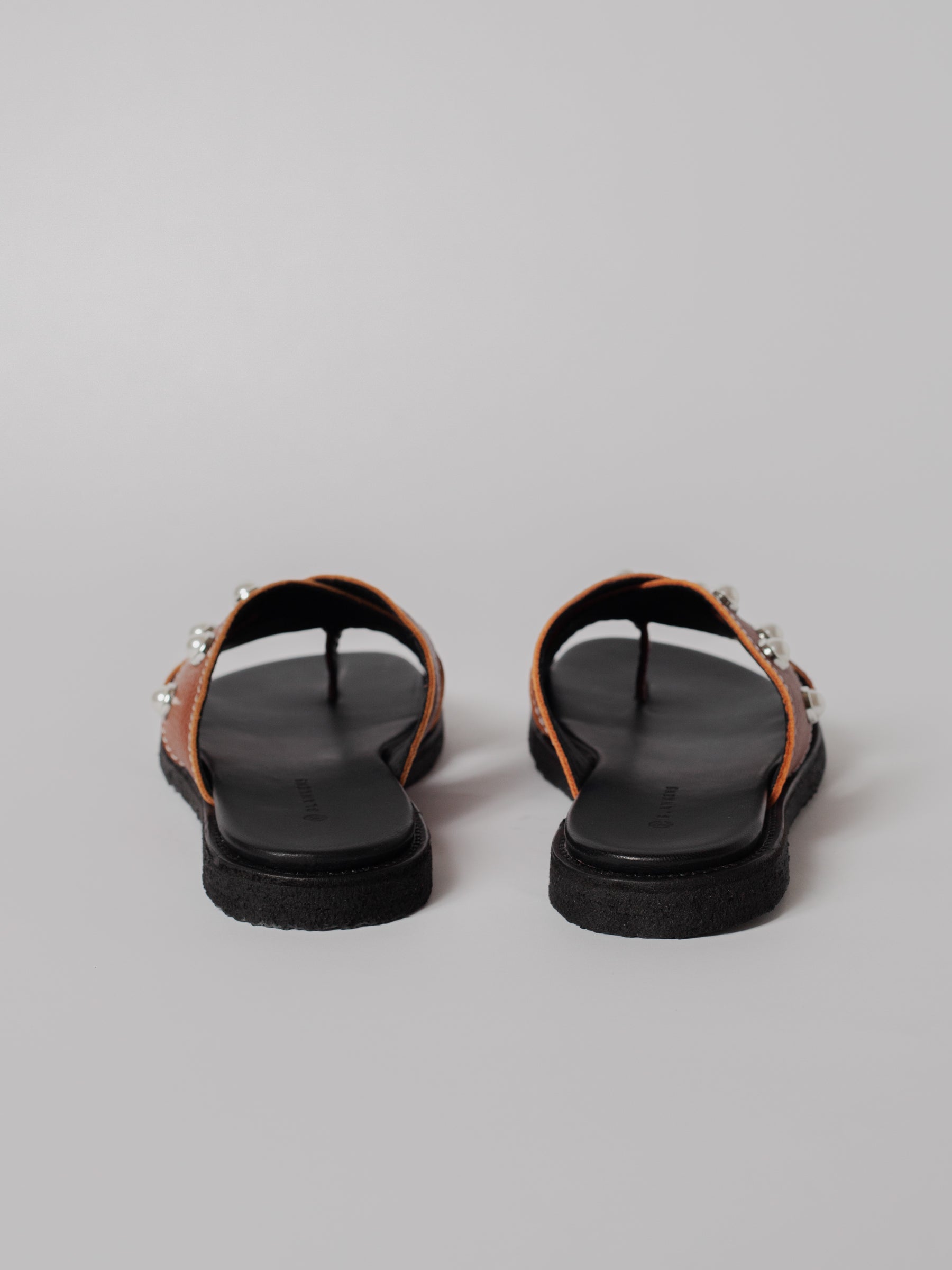 Blankens The Mette Brown Eco Leather With Pearls sandals